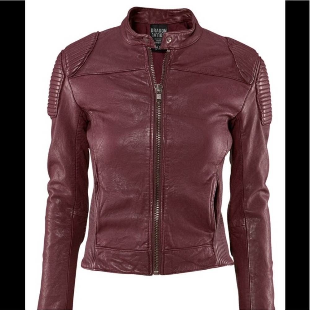 H&M Dragon Tattoo Collection by Trish Summerville Leather Bike Jacket RARE